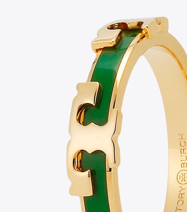 Tory Burch designer rings Serif-T Enameled Stackable Ring in Tory Gold/Arugula detail