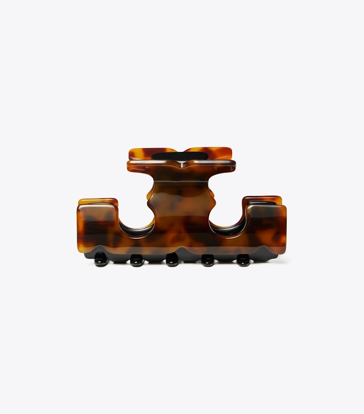 Tory Burch designer hair pins Serif-T Hair Clip in Tortoise front