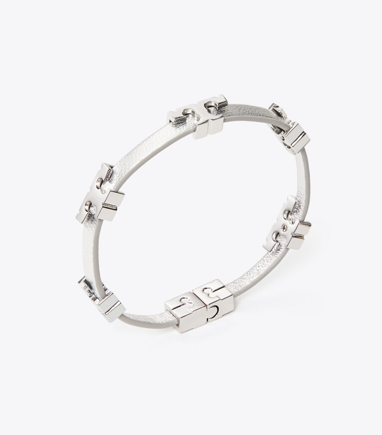 Tory Burch designer bracelets Serif-T Metallic Single-Wrap Bracelet in Tory Silver Metallic front