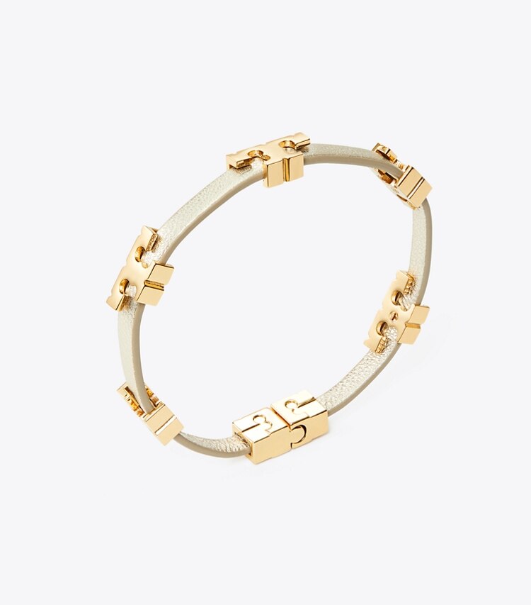Tory Burch designer bracelets Serif-T Metallic Single-Wrap Bracelet in Tory Gold Metallic detail