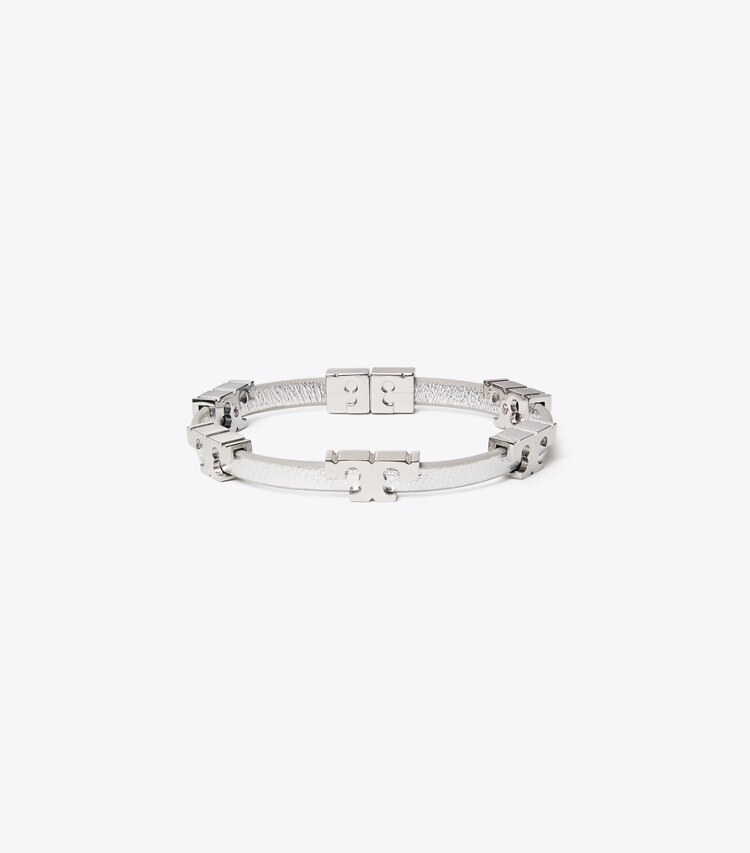 Tory Burch designer bracelets Serif-T Metallic Single-Wrap Bracelet in Tory Silver Metallic front