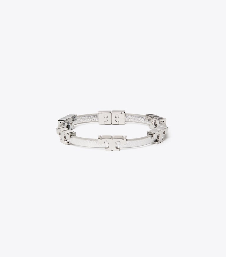 Tory Burch designer bracelets Serif-T Metallic Single-Wrap Bracelet in Tory Silver Metallic front