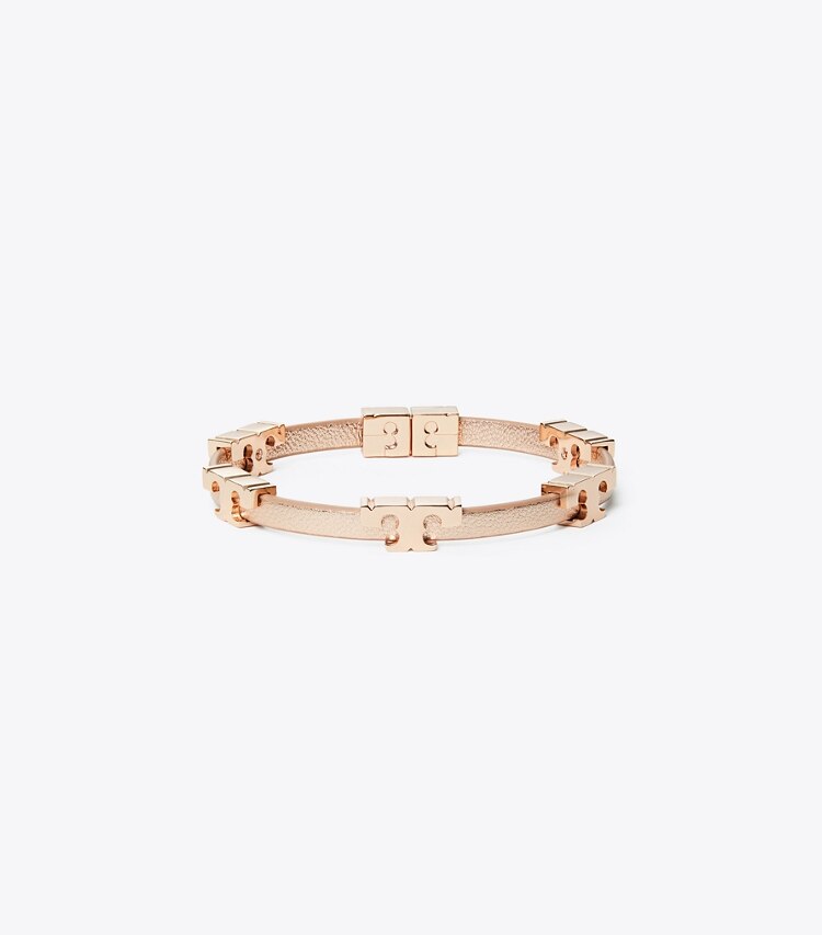 Tory Burch designer bracelets Serif-T Metallic Single-Wrap Bracelet in Rose Gold Metallic front