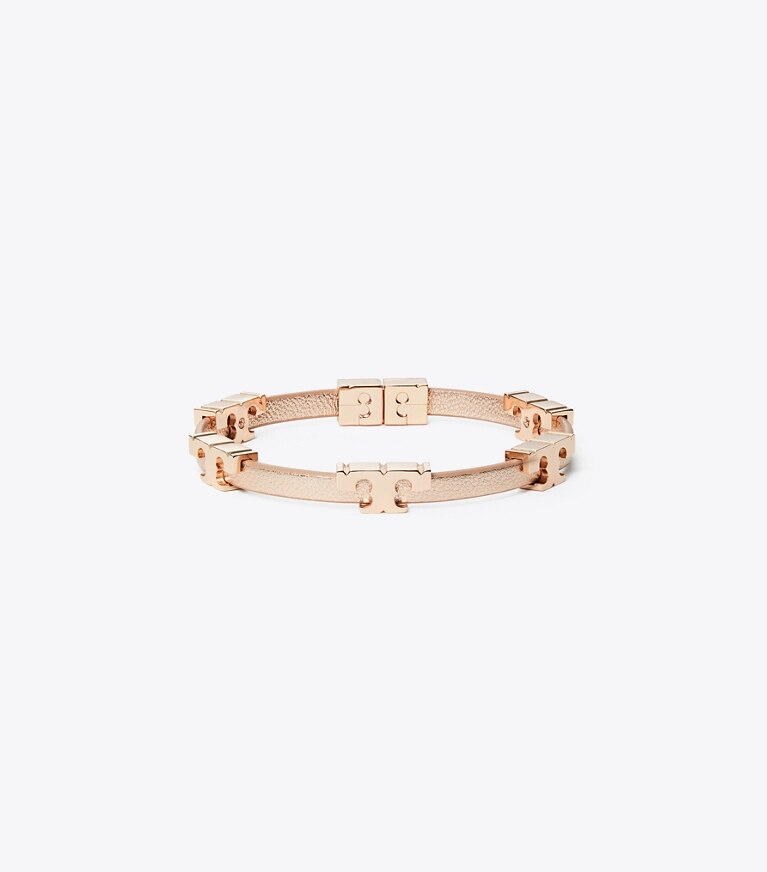 Tory Burch designer bracelets Serif-T Metallic Single-Wrap Bracelet in Rose Gold Metallic front