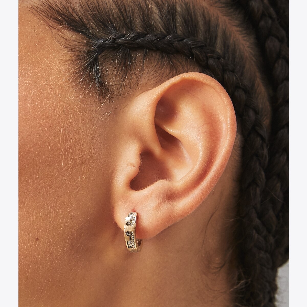 Serif-T Pavé Huggie Hoop: Women's Designer Earrings | Tory Burch