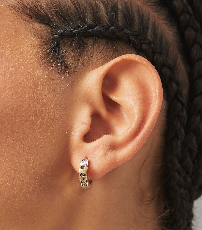 Serif-T Pavé Huggie Hoop: Women's Designer Earrings | Tory Burch
