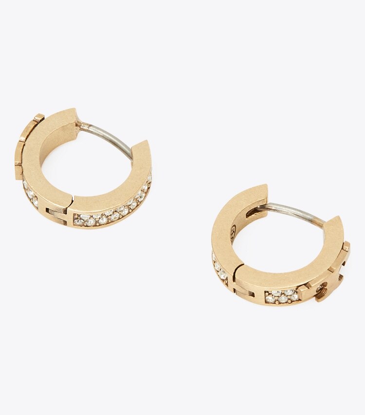 Serif-T Pavé Huggie Hoop: Women's Designer Earrings | Tory Burch