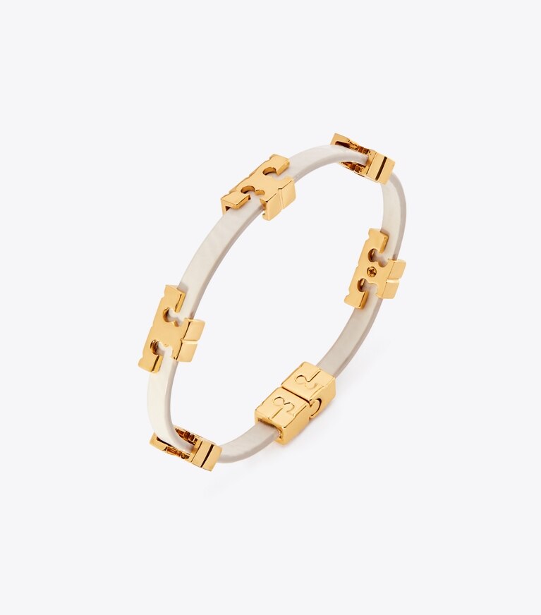 Tory Burch designer bracelets Serif-T Single Wrap Bracelet in Tory Gold/New Ivory detail