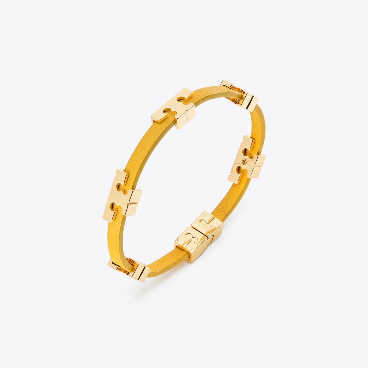 Tory Burch deals Serif-T Stackable Leather Goldtone TB Slide Clasp Bracelet Saddle