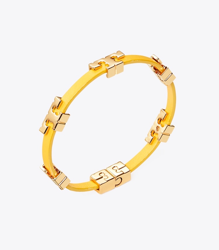 Tory Burch designer bracelets Serif-T Single Wrap Bracelet in Tory Gold/Lemon Drop detail