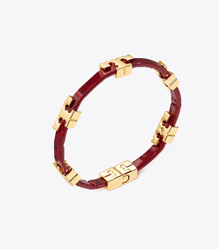 Tory Burch designer bracelets Serif-T Stackable Croc Embossed Bracelet in Tory Gold / Roma Red detail