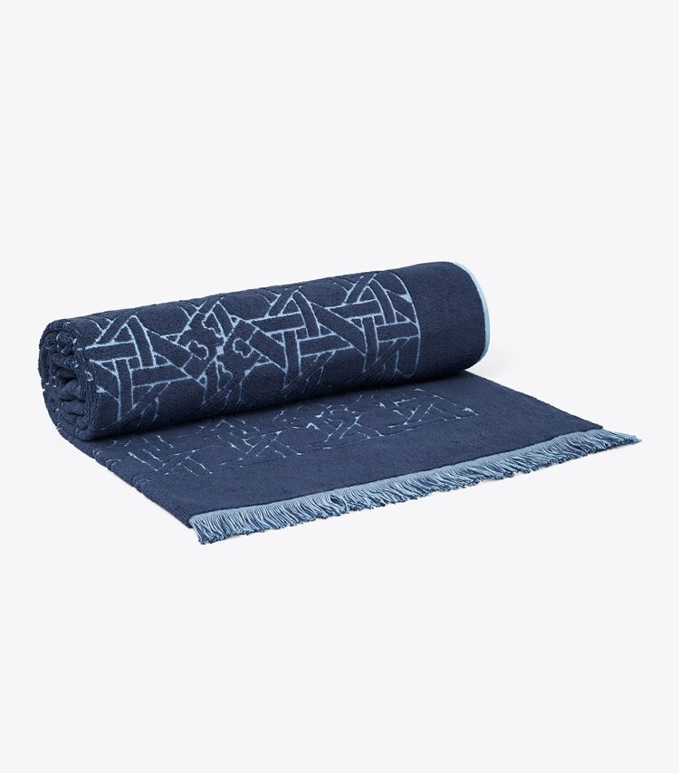 Tory Burch designer serviettes plage Serviette à motif tressé dans Basketweave Blue Bird/Tory Navy supplémentaire