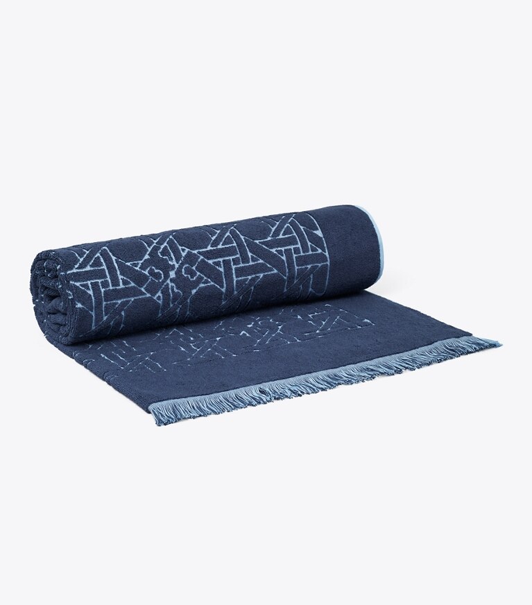 Tory Burch designer serviettes plage Serviette à motif tressé dans Basketweave Blue Bird/Tory Navy supplémentaire