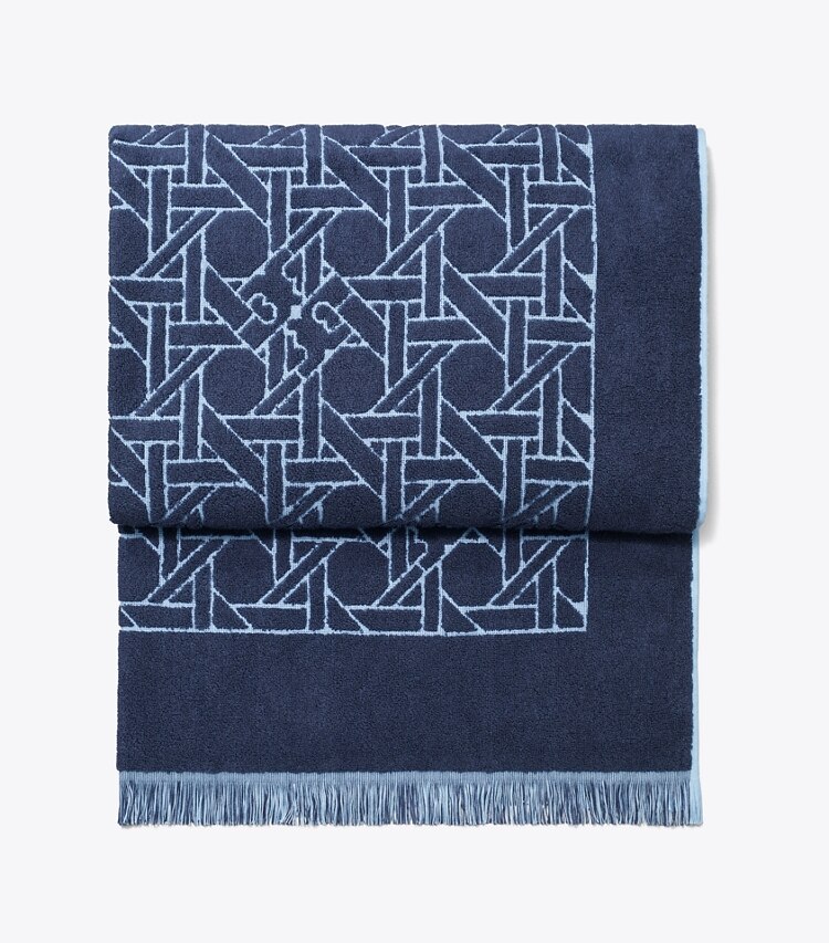 Tory Burch designer serviettes plage Serviette à motif tressé dans Basketweave Blue Bird/Tory Navy détails