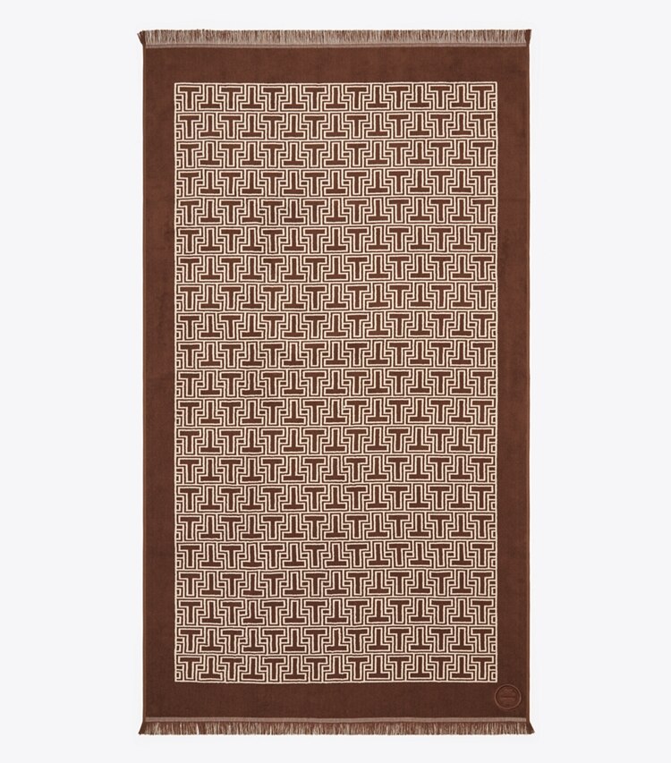 Tory Burch designer serviettes plage Serviette de plage T-Tile dans Brown de face