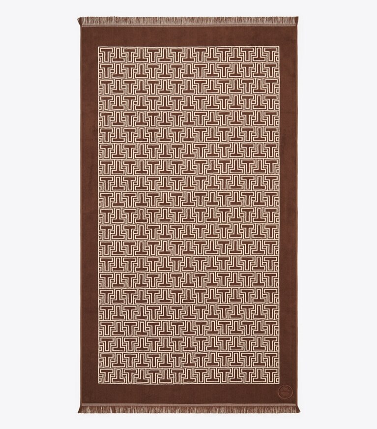 Tory Burch designer serviettes plage Serviette de plage T-Tile dans Brown de face