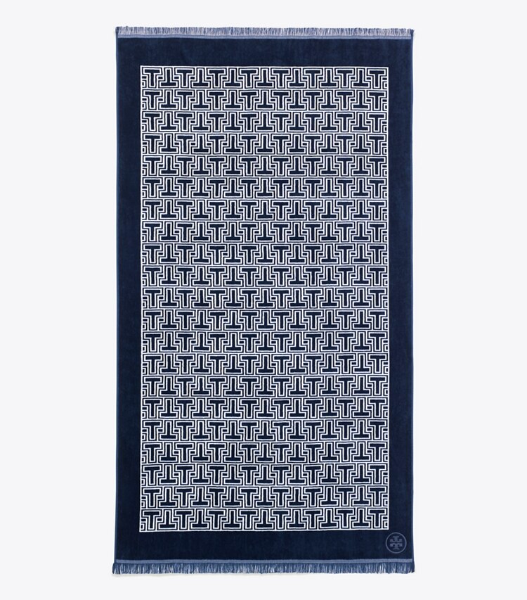 Tory Burch designer serviettes plage Serviette de plage T-Tile in Tory Navy/Ivory front
