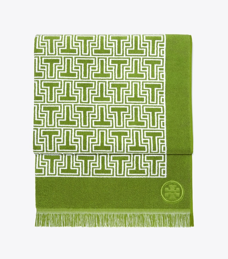 Tory Burch designer serviettes plage Serviette de plage T-Tile dans Spring Leaf/White groupe