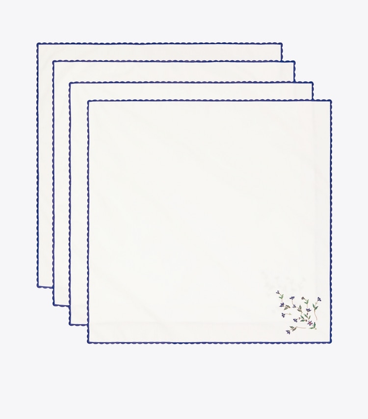 Tory Burch designer linge Serviettes brodées Jolie Fleur, lot de 4 dans NEW IVORY groupe