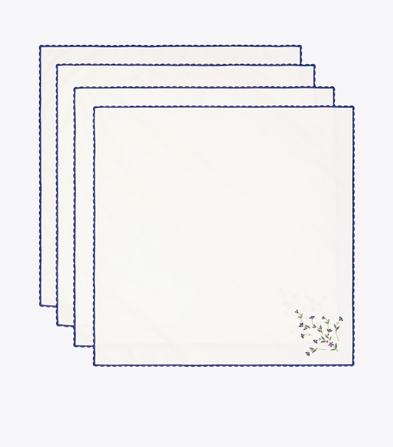 Tory Burch designer linge Serviettes brodées Jolie Fleur, lot de 4 dans NEW IVORY groupe