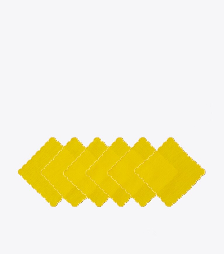 Tory Burch designer linge Serviettes de cocktail en lin à bords festonnés, lot de 6 dans Yellow groupe