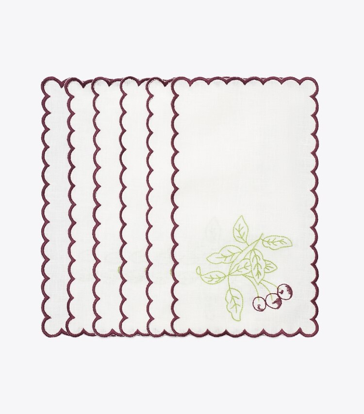 Tory Burch diseñador mantelería Servilleta de cóctel de lino bordada, set de 6 en White / Multi grupo