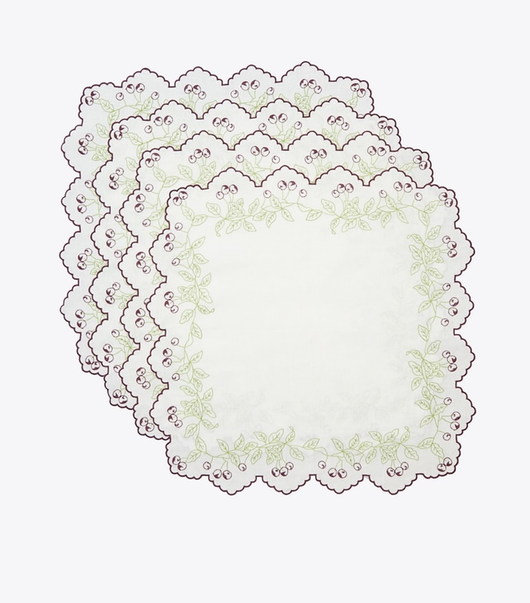 Tory Burch diseñador mantelería Servilleta de cena de lino bordada, set de 4 en White / Multi grupo