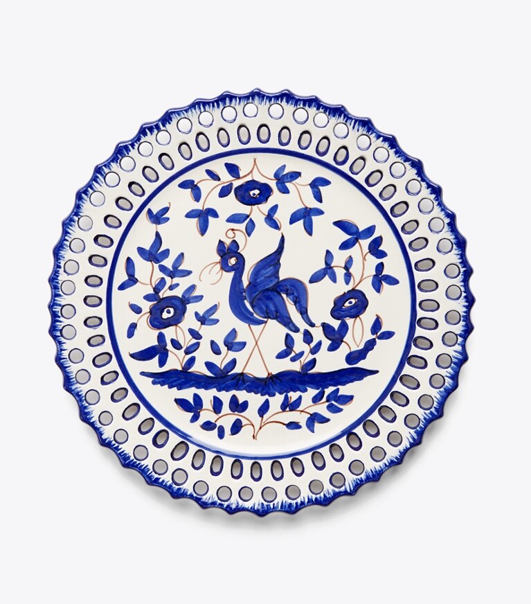 Tory Burch designer servizio da tavola Set Da 4 Piatti Da Portata Oiseau in White/Blue front