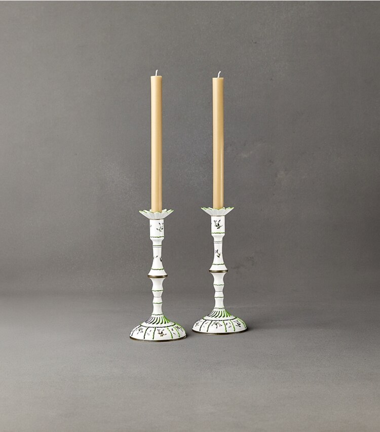 Tory Burch diseñador artículos de mesa & cristalería Set de 2 candelabros Jolie Fleur en NEW IVORY editorial