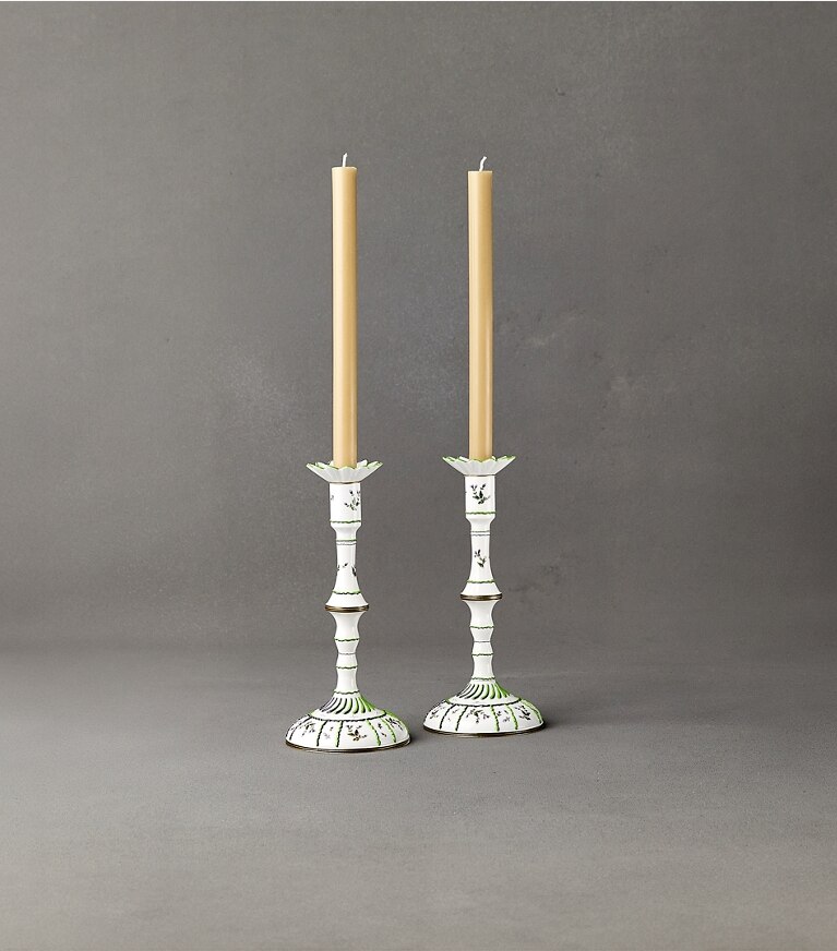 Tory Burch diseñador artículos de mesa & cristalería Set de 2 candelabros Jolie Fleur en NEW IVORY editorial