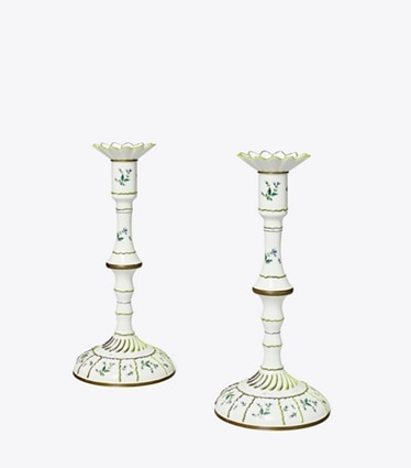 Tory Burch diseñador artículos de mesa & cristalería Set de 2 candelabros Jolie Fleur en NEW IVORY frente