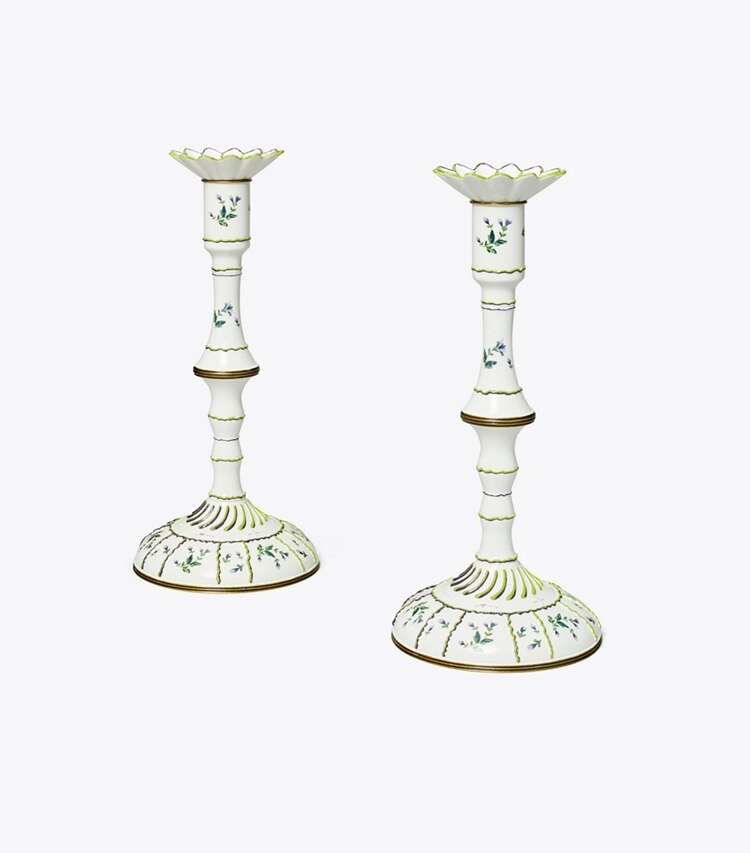 Tory Burch diseñador artículos de mesa & cristalería Set de 2 candelabros Jolie Fleur en NEW IVORY frente