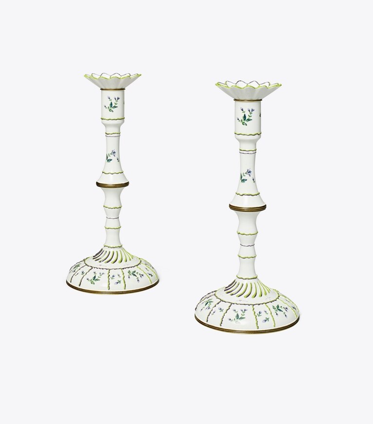 Tory Burch diseñador artículos de mesa & cristalería Set de 2 candelabros Jolie Fleur en NEW IVORY frente