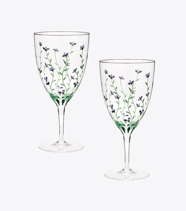 Tory Burch diseñador artículos de mesa & cristalería Set de 2 copas de agua Jolie Fleur en Clear / Multi grupo