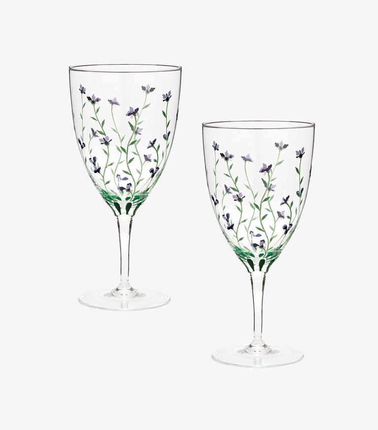 Tory Burch diseñador artículos de mesa & cristalería Set de 2 copas de agua Jolie Fleur en Clear / Multi grupo