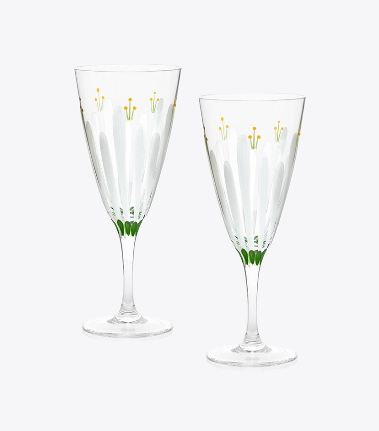 Tory Burch diseñador vajilla y cristalería Set de 2 copas de champán Spring Meadow en Clear/Multi grupo