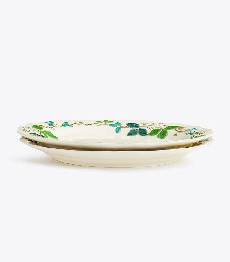 Tory Burch diseñador artículos de mesa & cristalería Set de 2 platos playos con flores repujadas en Green grupo
