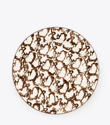 Tory Burch diseñador artículos de mesa & cristalería Set de 2 platos playos de loza esponjada en Brown/Smoke Ring frente