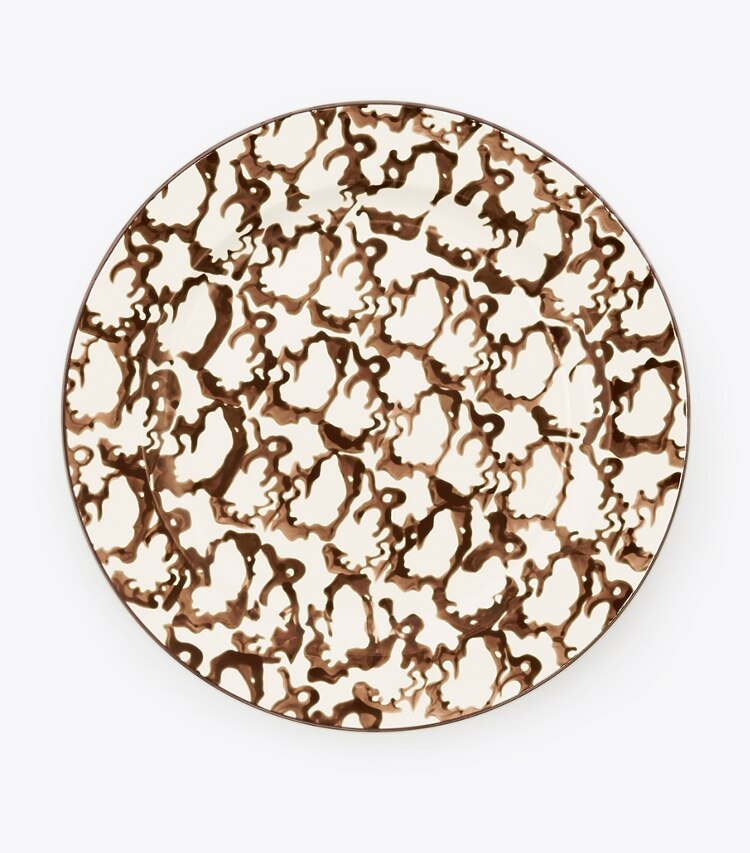 Tory Burch diseñador artículos de mesa & cristalería Set de 2 platos playos de loza esponjada en Brown/Smoke Ring frente