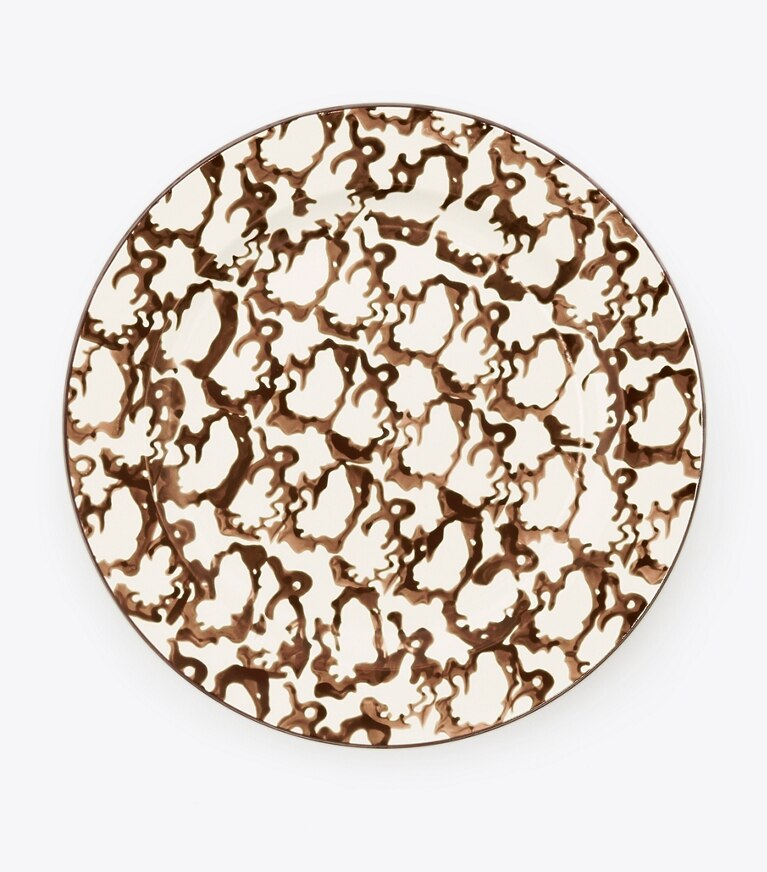 Tory Burch diseñador artículos de mesa & cristalería Set de 2 platos playos de loza esponjada en Brown/Smoke Ring frente