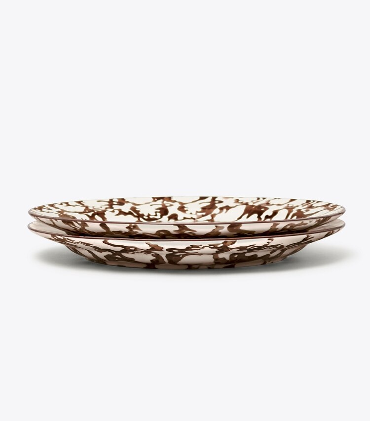 Tory Burch diseñador artículos de mesa & cristalería Set de 2 platos playos de loza esponjada en Brown/Smoke Ring grupo