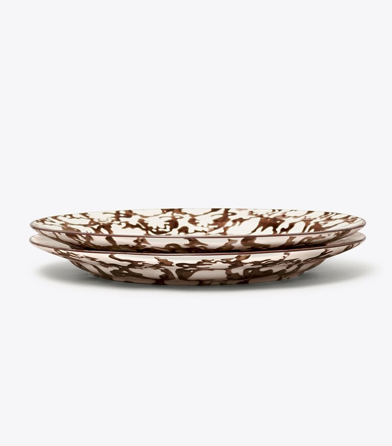 Tory Burch diseñador artículos de mesa & cristalería Set de 2 platos playos de loza esponjada en Brown/Smoke Ring grupo