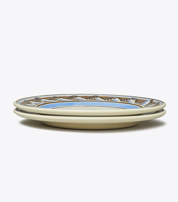 Tory Burch diseñador artículos de mesa & cristalería Set de 2 platos playos Mochaware en BROWN / Blue grupo