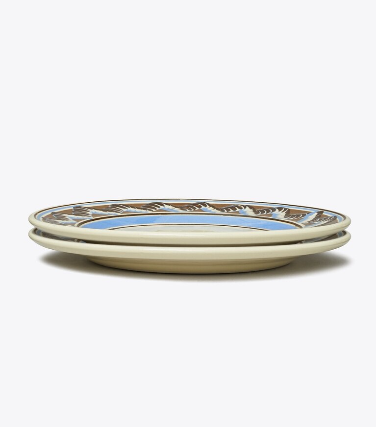 Tory Burch diseñador artículos de mesa & cristalería Set de 2 platos playos Mochaware en BROWN / Blue grupo