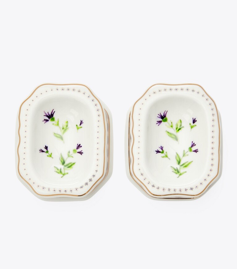 Tory Burch diseñador decoración Set de 2 saleros en Ivory / Multi detalle