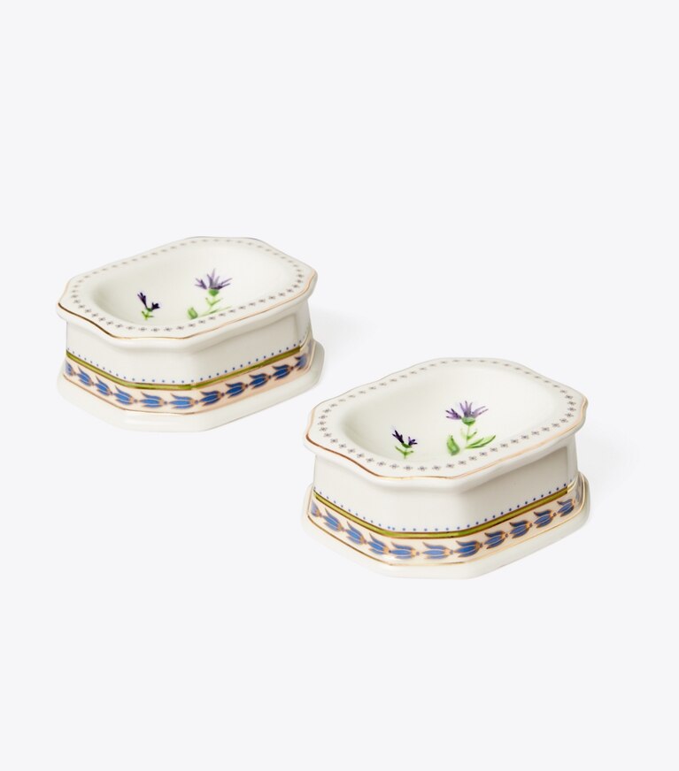Tory Burch diseñador decoración Set de 2 saleros en Ivory / Multi frente