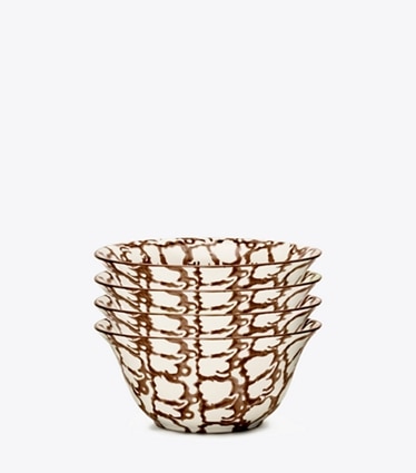 Tory Burch diseñador artículos de mesa & cristalería Set de 4 cuencos pequeños de loza esponjada en Brown/Smoke Ring grupo