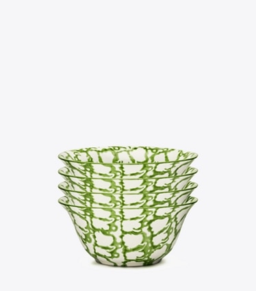 Tory Burch diseñador artículos de mesa & cristalería Set de 4 cuencos pequeños de loza esponjada en Green/Smoke grupo