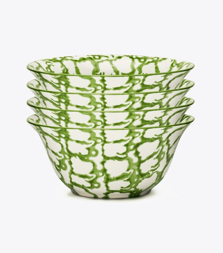 Tory Burch diseñador artículos de mesa & cristalería Set de 4 cuencos pequeños de loza esponjada en Green/Smoke grupo