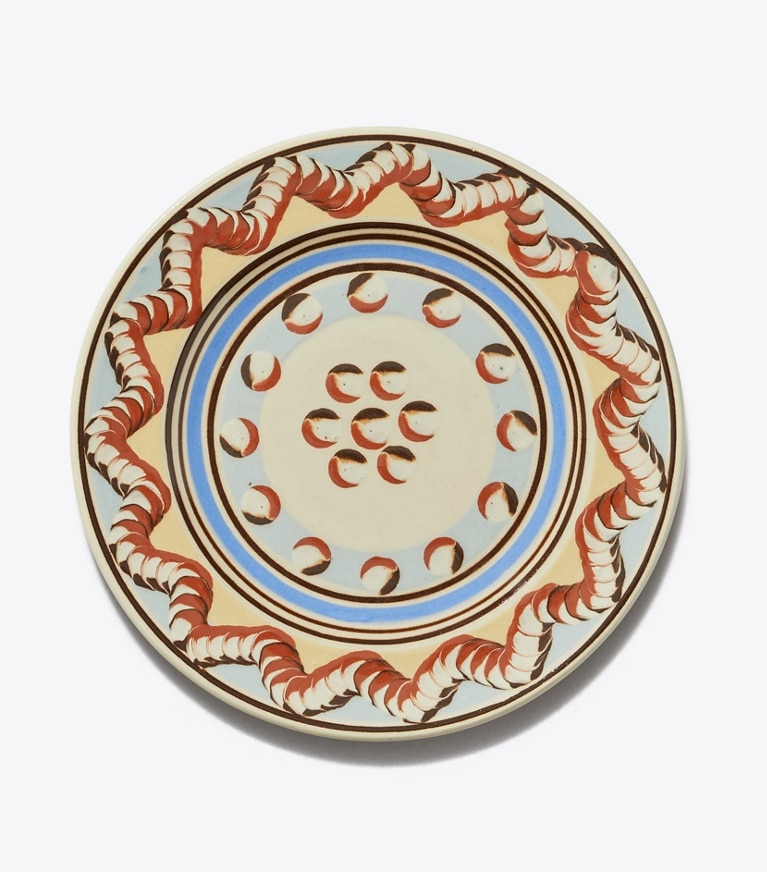Tory Burch diseñador artículos de mesa & cristalería Set de 4 platos de ensalada Mochaware en BROWN / Blue reversible plegable